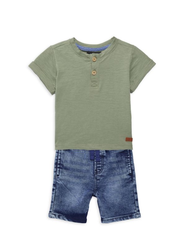 7 For All Mankind Little Boy's 2-Piece Henley & Denim Shorts Set